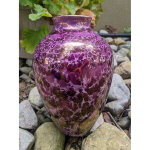 Hollohaza Pottery Vase Hungary 1831 9 Porcelain Purple White Gold Mottled Vtg 8"